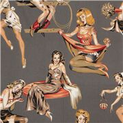 Tissu Alexander Henry gris avec des femmes zombies