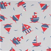 Tissu jersey Stof Fabrics gris avec des bateaux, des voiliers