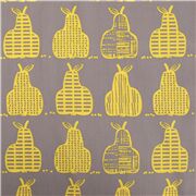 Tissu japonais en coton gris avec des motifs modernes de poires jaunes