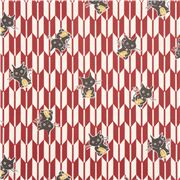 tessuto rosso bianco frecce gatti neri perplessi cotone laminato Giappone Ritagli