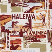 Tissu crème clair avec une plage d'Hawaï