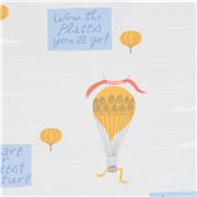 Hellgrauer Stoff mit Heißluftballons und Text