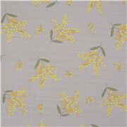 Tela japonesa de algodón con textura gris pardo con flor amarilla