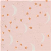 Tela de punto rosa melocotón con estrellas lunas