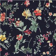 Tissu bleu marine avec des fleurs multicolores importée du Japon