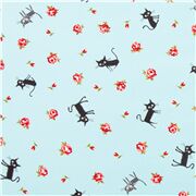 hellblauer Katzen Tiere und Rosen Stoff CocoLand Stoff aus Japan