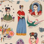 Tissu marron pâle avec Frida