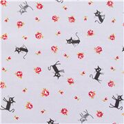 Tissu CocoLand violet pâle avec des chats et des roses, importé du Japon