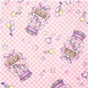 Tissu coton rose carreaux licornes, des ballons, des étoiles filantes et des paillettes