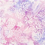 Tissu en coton rose violet paréo batik teinté à l'encre, fruits tropicaux