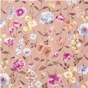 Lila Stoff Japan mit großen und kleinen blauen gelben lila Blumen und Blättern
