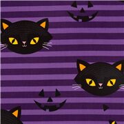 lila gestreifter Stoff Halloween US schwarze Katze Kürbislaterne