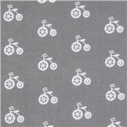 Tela de franela gris con pequeñas bicicletas blancas Cozy Cotton