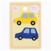 Lot de 2 petites voitures jaune et bleue thermocollants