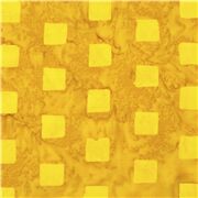 Tissu en coton batik teinté motifs paréo jaune foncé encre carrés glaçons jaunes