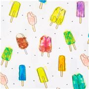 Tissu QT Fabrics blanc avec des desserts, des ice-pops multicolores