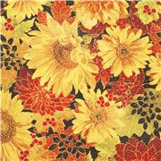 Gelb schwarz extra breiter Minky Stoff mit Sonnenblumen