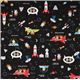 Astronauts Kokka fabric with rockets from Japan black 2