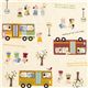 beige lino fabric animal children in school bus Kokka 1