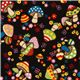 schwarzer Canvas Stoff bunte kawaii Pilze Kokka Japan 1