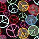 schwarzer Designer Stoff mit bunten Peace Zeichen & Punkten 1