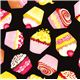 black designer fabric with tossed cupcakes USA 1