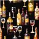 schwarzer Designer Stoff mit Wein Flasche Glas 1