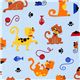 blue cat fabric with mouse fish wool de Robert Kaufman 1
