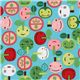 blue kawaii apple fabric with faces Robert Kaufman 1