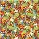 brown Kokka oxford fabric with animals & flowers Japan 2