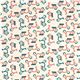 cream birch organic fabric with mopeds in coral and green 2