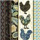 cream designer fabric with rooster & flowers in stripes 1