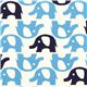 cute blue elephants fabric par Kokka Japan 1