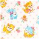 cute gauze fabric little cats flowers polka dots 1