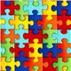 Designer Stoff mit bunten Puzzlestücken aus den USA 1