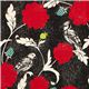 black echino canvas fabric Dahlia bird & flower Japan 1