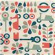 ecru birch organic fabric with red mopeds, cars, guitars 1