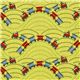 green Riley Blake laminate fabric with train locomotive USA 1