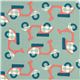 green birch organic fabric with mopeds in coral and green 1