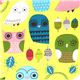 green fabric with funny owls Robert Kaufman 1
