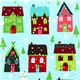 light blue Robert Kaufman Christmas fabric snowman house 1
