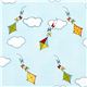 hellblauer Designer Stoff mit bunten Drachen und Wolken 1