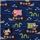 navy blue viking organic fabric with boat sea monster USA 1
