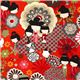 orange roter japanische Kokeshi Puppen Stoff Alexander Henry 1