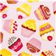 pale pink designer fabric with tossed cupcakes USA 1
