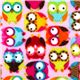 pale rosa designer flannel fabric with small colourful owls 1