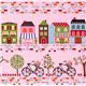 pink designer fabric with cafe bike street house 1