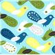 turquoise fabric with colourful birds Robert Kaufman 1