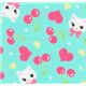 turquoise kitty cherry Japanese fabric Lecien 1