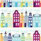 white city panorama fabric turquoise Realizzato da Michael Miller USA 1